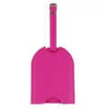 Pink PU leather luggage tag with metal buckle strap for travel suitcase identification. - Rose Red