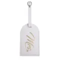 Witte PU leer bagagelabel met gouden Mrs tekst en vliegtuigdetail voor reiskoffers. - MRS Stijl / Wit