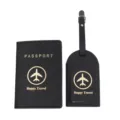 Set porta passaporto ed etichetta valigia in pelle PU nera, accessori da viaggio. - Nero