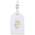 Wit PU lederen bagagelabel met gouden Mrs tekst en gesp. Ideaal voor bruid en reizen. - Mrs. Stijl / Wit