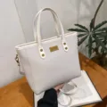 Elegante bolso shopper tejido blanco para mujer, bolso de hombro grande para el trabajo. - Blanco