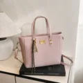 Bolso tote rosa de gran capacidad para mujer, elegante bolso de hombro con textura tejida. - Rosa