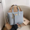 Bolso tote tejido azul claro gran capacidad bolso de hombro vintage para mujer - Azul