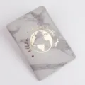 Grey marble leather passport cover with gold globe print for safe travel organization. - Light Gray