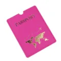 Roze PU lederen paspoorthoesje met gouden wereldkaart reisdocument beschermhoes etui - Rozerood