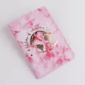 Pink marble leather passport holder with gold foil globe travel cover for travel documents. - Pink