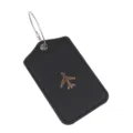 Black PU Leather Luggage Tag with Wire Loop and Airplane Emblem for Travel Suitcase - Black