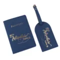 Set porta passaporto ed etichetta valigia in pelle PU accessori da viaggio eleganti. - Blu navy