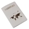 Copertina per passaporto grigio chiaro con mappa del mondo dorata, porta documenti. - Grigio chiaro