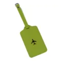 Étiquette de bagage en cuir vert avec motif d'avion et boucle, idéale pour les valises. - Vert