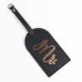 Zwarte PU lederen bagagelabel met gouden glitter Mr tekst en handige gesp voor op reis. - Mr. Stijl / Zwart