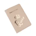 Fundas para Pasaporte de Cuero PU Rosa Estuche de Viaje con Corona Dorada y Letras Queen - Caqui