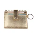 Goldfarbener PU-Leder Kartenhalter mit Bogenkante, Druckknopf-Verschluss und Schlüsselring. - Gold