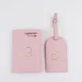 Pink passport holder and luggage tag set with cute heart and airplane gold foil details. - Pink