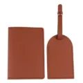 Set da viaggio in pelle PU marrone, copripassaporto ed etichetta valigia elegante. - Combo Porta Passaporto E Targhetta / Caffè