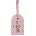 Etichetta per valigia in pelle rosa da viaggio con grazioso motivo aereo e cuore dorato. - Rosa Con Motivo Bronzato