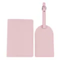 Set custodia passaporto ed etichetta valigia in pelle PU rosa per viaggi sicuri e comodi - Combo Porta Passaporto E Targhetta / Rosa