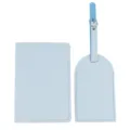 Set da viaggio con copripassaporto ed etichetta valigia in pelle PU azzurra. - Combo Porta Passaporto E Targhetta / Azzurro