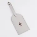 Etichetta per valigia in pelle grigia con motivo aereo, porta ID da viaggio in PU resistente con fibbia. - Grigio chiaro