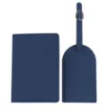 Set portapassaporto ed etichetta per valigia in pelle PU tinta unita organizer da viaggio - Combo Porta Passaporto E Targhetta / Blu navy