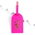 Etichetta per Bagaglio in Pelle PU Rosa con Mappa del Mondo Dorata Glitter Viaggio - Rosso rosa
