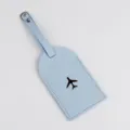 Etichetta per bagaglio in pelle PU azzurro chiaro con motivo aereo e cinturino con fibbia. - Azzurro
