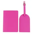 Set porta passaporto e etichetta per bagaglio in ecopelle rosa fucsia, organizer da viaggio. - Combo Porta Passaporto E Targhetta / Rosso rosa