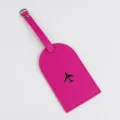 Etichetta per valigia in pelle PU rosa con motivo aereo dorato, targhetta da viaggio. - Rosso rosa