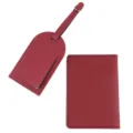 Set elegante di etichetta per bagaglio e copripassaporto in pelle PU rosa per viaggi. - Combo Porta Passaporto E Targhetta / Borgogna