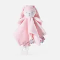 Cute pink bunny baby security blanket and soothing plush toy detail view for infants. - Pink