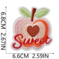 Detailed shot of summer fruit embroidered patch with sweet lettering and dimension markings. - Apple Peach Style(S24SG-135-03)