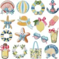 Sommer Strand Stickerei Patches Detail, bunte DIY Bügelbilder für Kleidung und Taschen. - 16-teiliges Set (X27BK-144-YT)