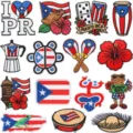 Puerto Rico Themen bestickte Patches Set, patriotische Flagge und Kultur Stoffabzeichen. - 15-Teiliges Set(C25QG-175-YT)