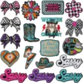 Set de parches bordados de poliéster estilo western retro para chaqueta vaquera lazo - Conjunto de Dieciocho Piezas