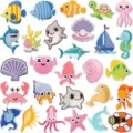 Süße Meerestiere Stickerei Patches für Kleidung, bunte Ozean Tier Aufbügeln Abzeichen. - 28-teiliges Set-Stil