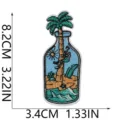 Retro skeleton surfing embroidery patch, tropical palm tree bottle design, clothing decor. - Tree in Bottle Style (W26KLT-13-04)