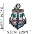 Detailed view of retro skeleton anchor embroidered patch, beach island style sew iron on. - Hammock Skull Style (W26KLT-14-05)