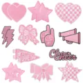 Pink embroidered patch detail featuring cute hearts, bows, stars and cheerleader designs. - X27SD-265-YT Set of 24 - Pink