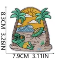 Detailed view of summer Hawaiian alien embroidery patch, featuring beach palm trees and UFO design. - Alien Vacation Style (W26KLT-22-08)