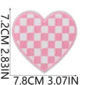 Detailed view of pink and white checkerboard heart embroidery patch, 7.8cm width size. - X27SD-135-04