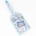 Cute cartoon bear PU leather luggage tag travel bag ID name label for suitcase flight - Blue