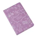 Funda de pasaporte de cuero PU morado cartera de viaje con bonito estampado de doodle - Violeta