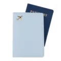 Custodia per passaporto in ecopelle PU azzurro con ciondolo aereo dorato organizer viaggio - Azzurro
