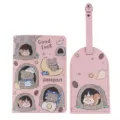 Set copri passaporto ed etichetta valigia in pelle PU rosa con simpatiche illustrazioni di animali. - Rosa