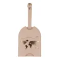 Etiqueta de Equipaje de Cuero Rosa Mapa del Mundo Dorado Accesorio de Viaje - Caqui