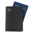 Custodia per passaporto in pelle PU nera con logo aereo dorato organizer da viaggio - Nero