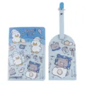 Set copri passaporto ed etichetta valigia in pelle PU blu con simpatico design di stampa animale. - Blu zaffiro