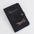 Custodia per passaporto in pelle PU semplice con motivo aereo dorato per documenti di viaggio - 14.5*10CM / Nero