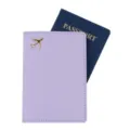 Elegante copertina passaporto in pelle PU viola con design aereo 3D dorato custodia viaggio - Viola chiaro