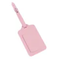 Solid pink PU leather luggage tag with adjustable strap and metal buckle for travel suitcases. - Pink